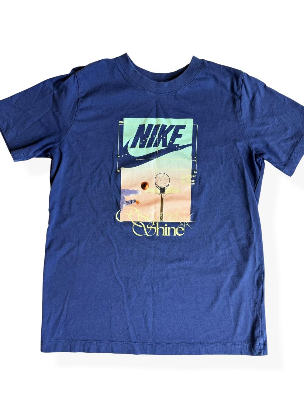 Nike Youth Large Blue Purple Rise and Shine Basketball Graphic T-Shirt